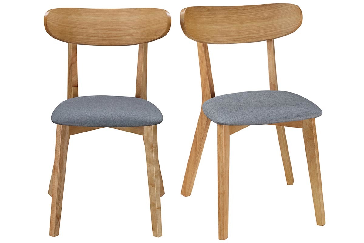 Chaise design vintage grise et pieds bois (lot de 2) MARIK