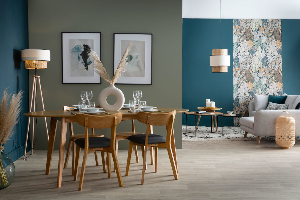 Chaise design vintage grise et pieds bois (lot de 2) MARIK