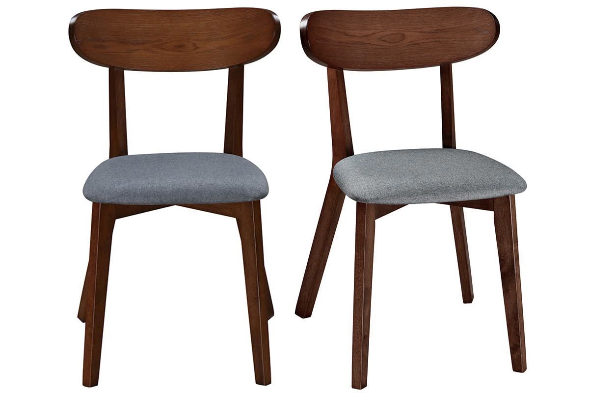 Chaise design vintage grise et pieds noyer (lot de 2) MARIK
