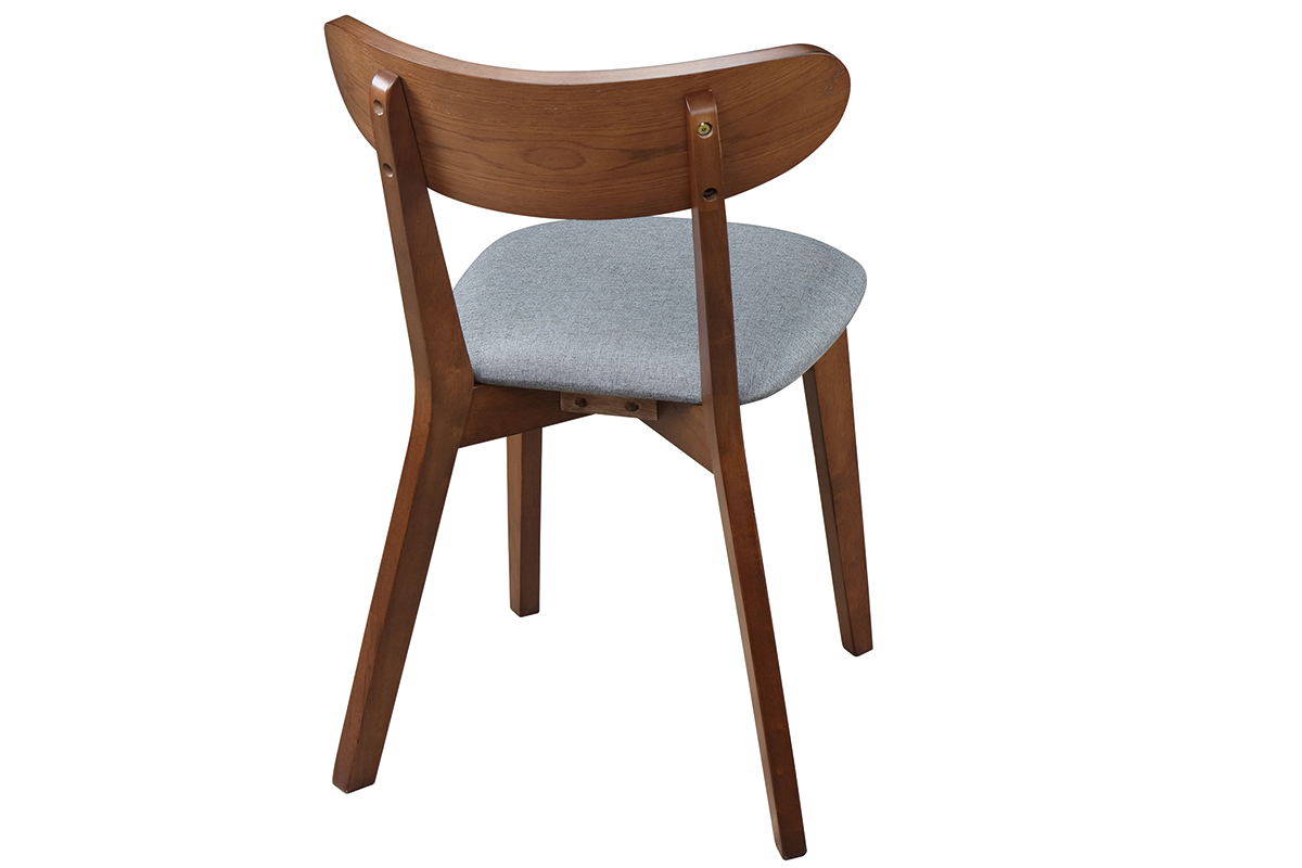 Chaise design vintage grise et pieds noyer (lot de 2) MARIK