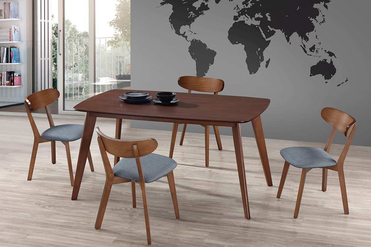 Chaise design vintage grise et pieds noyer (lot de 2) MARIK