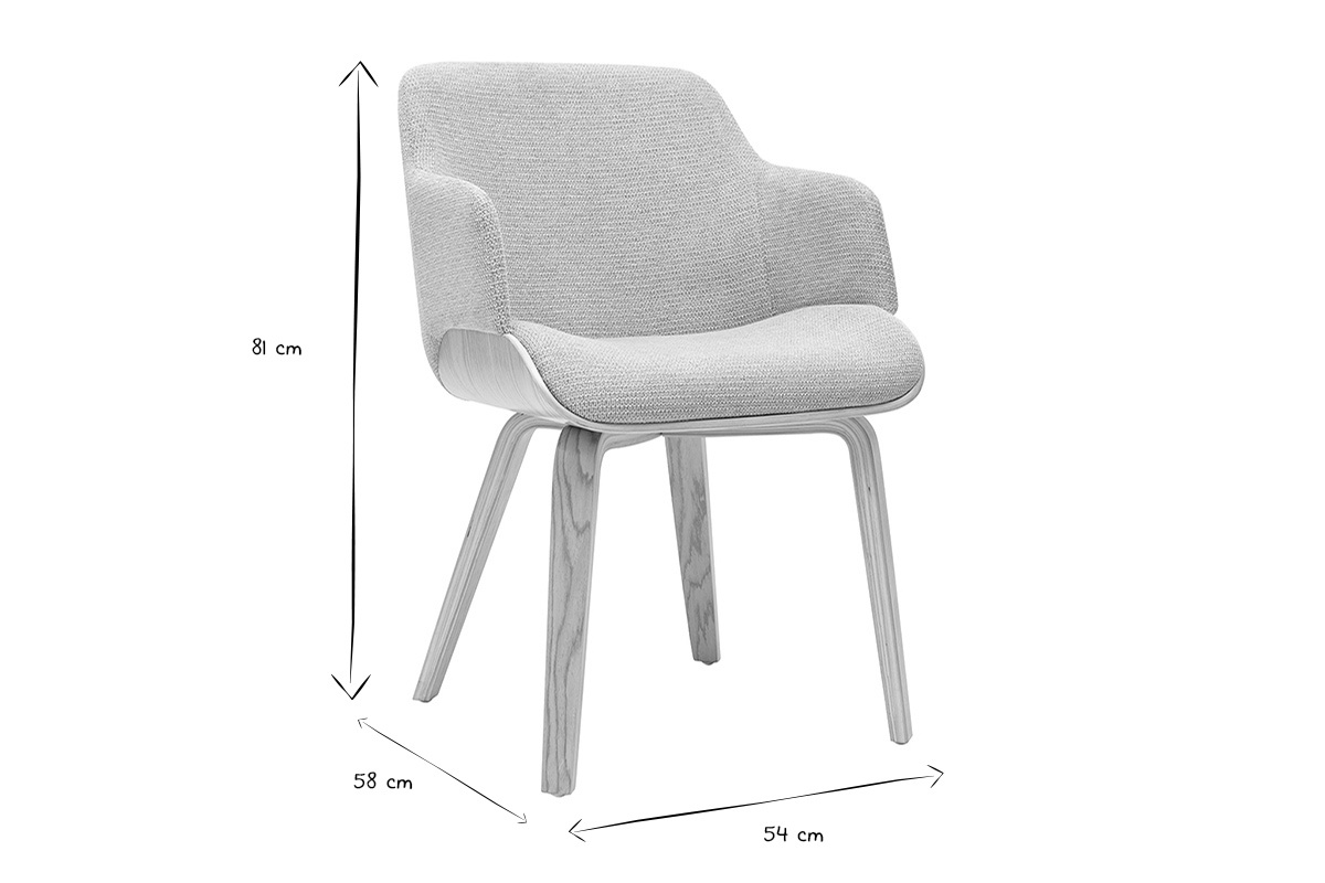 Dimensions en noir et blanc de la chaise en tissu chenille EARL, 81x58x54 cm.