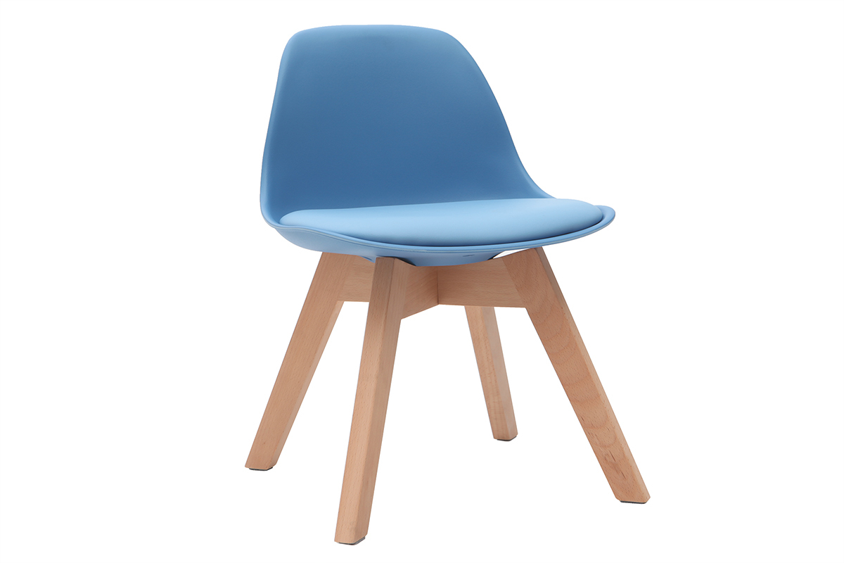 Chaise enfant design bleu avec pieds bois BABY PAULINE