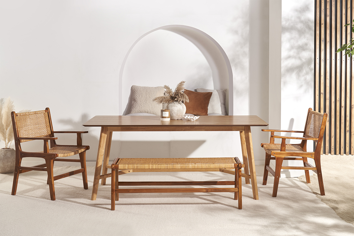 Chaise ethnique en bois teck massif et cannage rotin GAWA