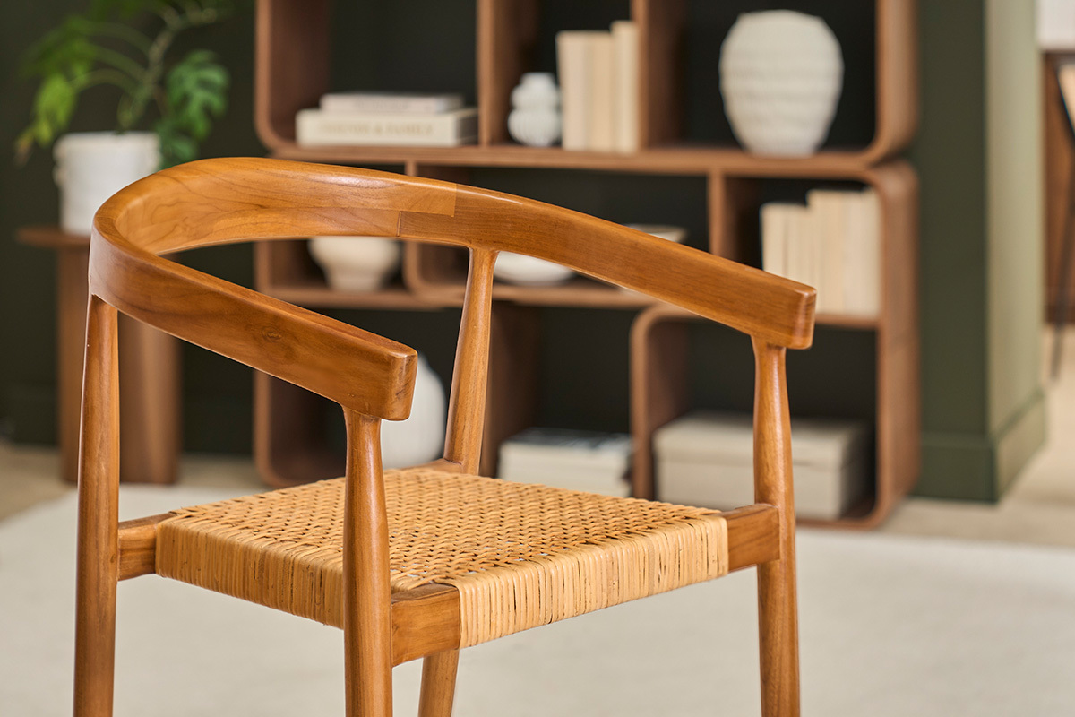 Chaise ethnique en bois teck massif et cannage rotin NEGARA