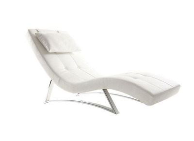 Chaise longue design blanc et acier chromé BARTY