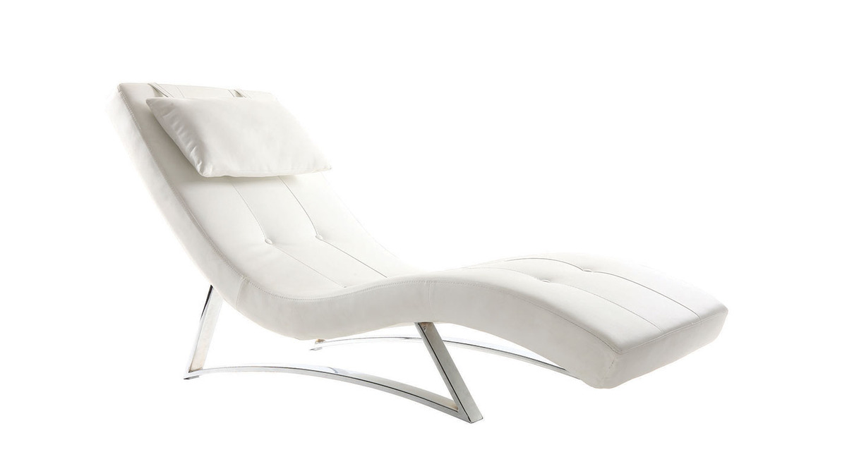 Chaise longue design blanc et acier chromé MONACO