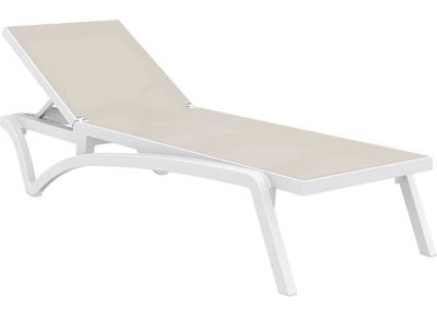 Chaise longue empilable blanc et taupe CORAIL