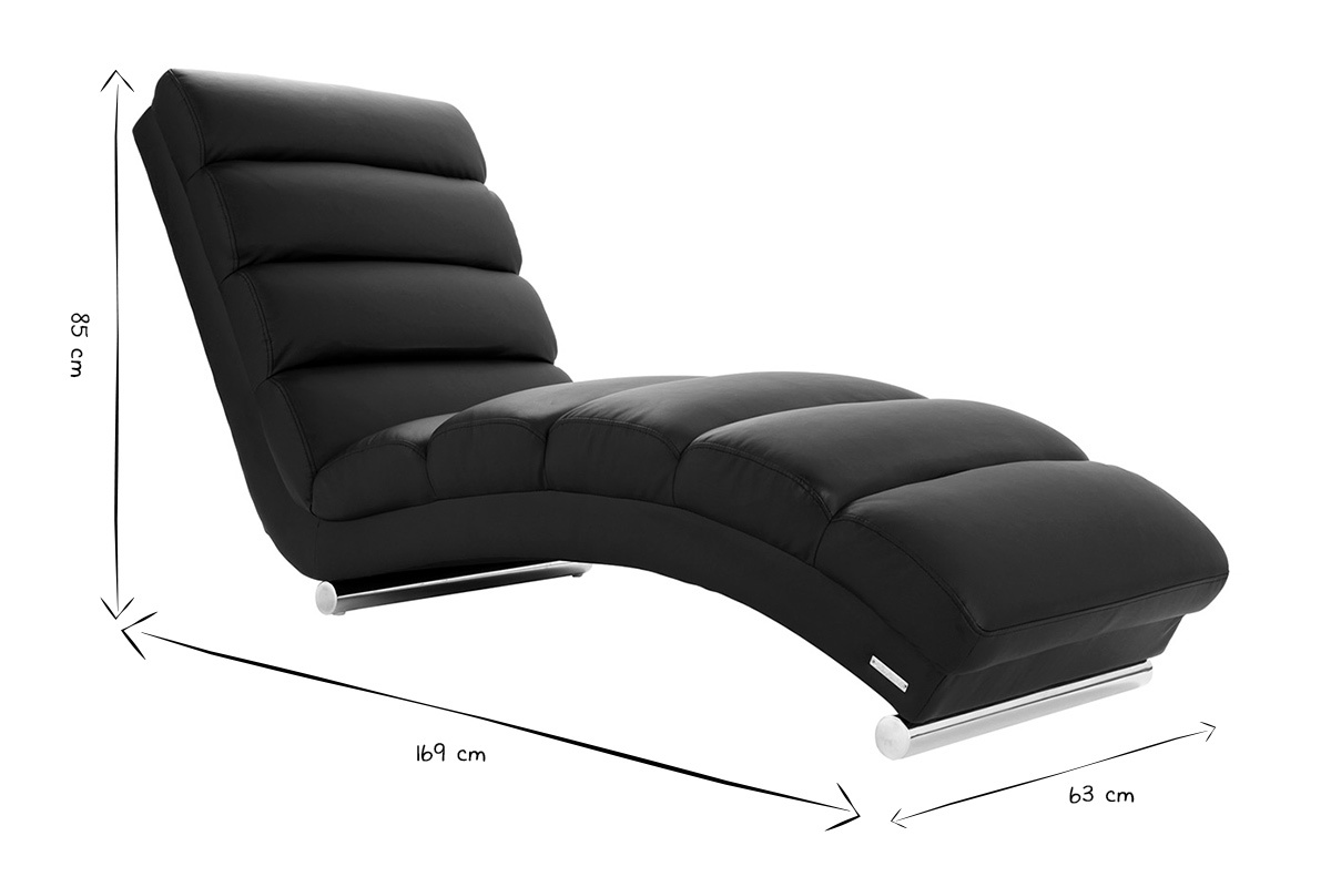 Chaise longue Taylor noir et blanc, dimensions: L169xP63xH85 cm, vue de ct, structure chrome.