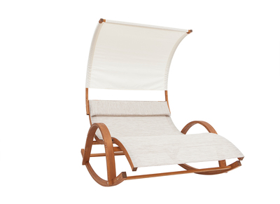 Chaise longue rocking chair double blanc et bois NANAWA