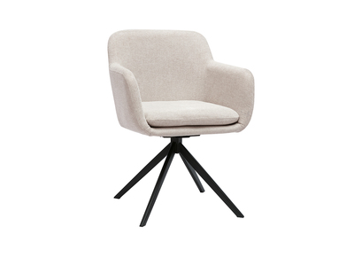 Chaise pivotante 360° en tissu effet velours texturé beige et métal noir AMIKA