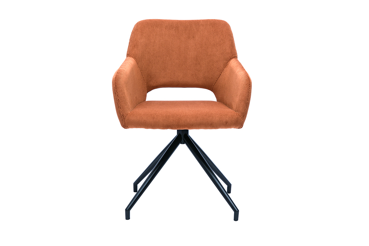 Chaise pivotante 360 en tissu velours ctel terre brle et mtal noir LAURETTE