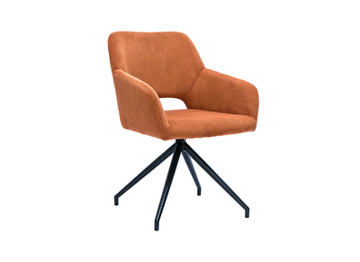 Chaise pivotante 360° en tissu velours côtelé terre brûlée et métal noir LAURETTE