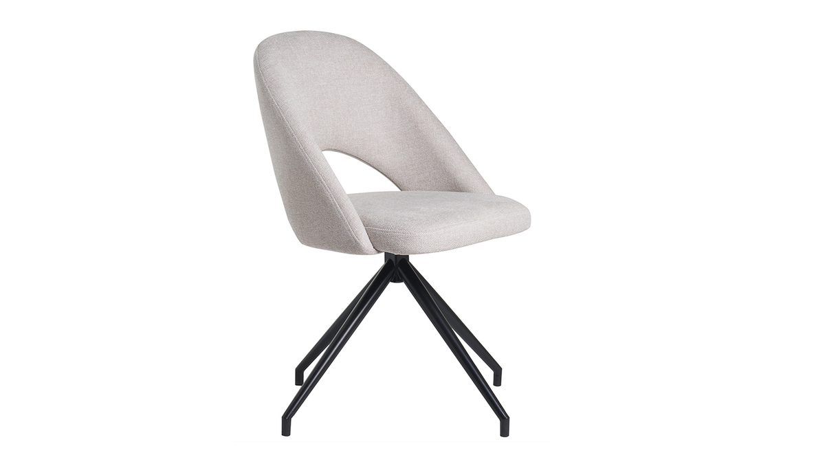 Chaise pivotante 360° en tissu effet velours texturé beige et métal noir COSETTE