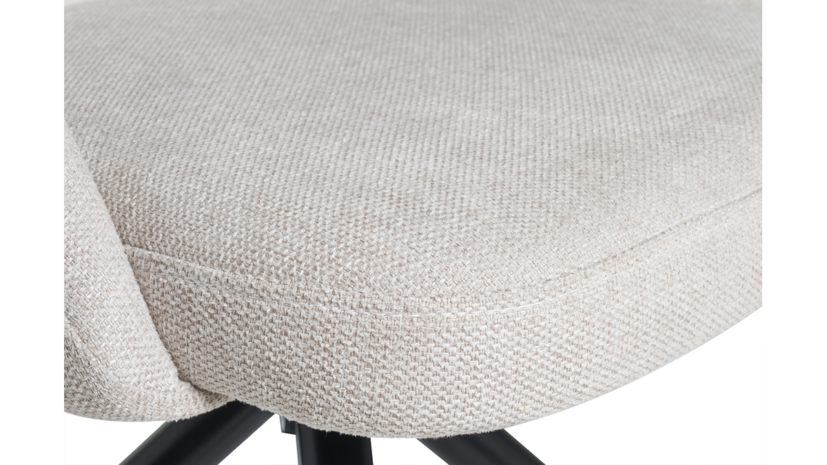 Chaise pivotante 360° en tissu effet velours texturé beige et métal noir COSETTE