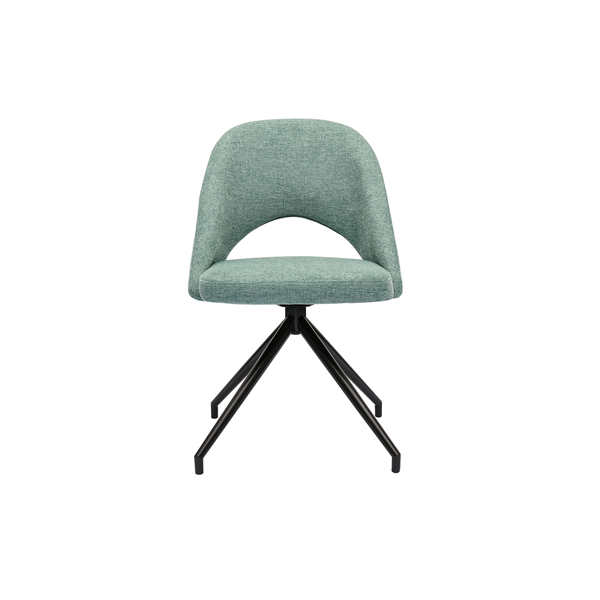 Chaise pivotante 360° en tissu effet velours texturé vert céladon et métal noir COSETTE Chaise pivotante 360° en tissu effet velours texturé vert céladon et métal noir COSETTE
