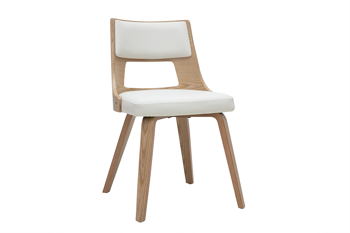 Chaise scandinave blanc et bois clair GARBO, design nordique, assise rembourre, structure en bois, style lgant.