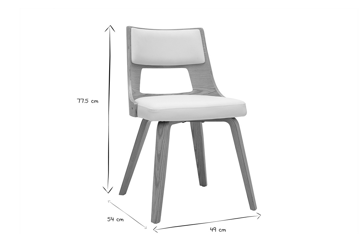 Dimensions de la chaise scandinave blanc et bois clair GARBO, design nordique, pieds en bois, assise rembourre.