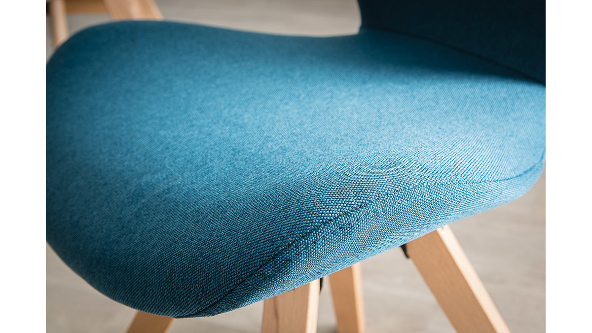 Chaise scandinave en tissu bleu canard et bois clair ANYA