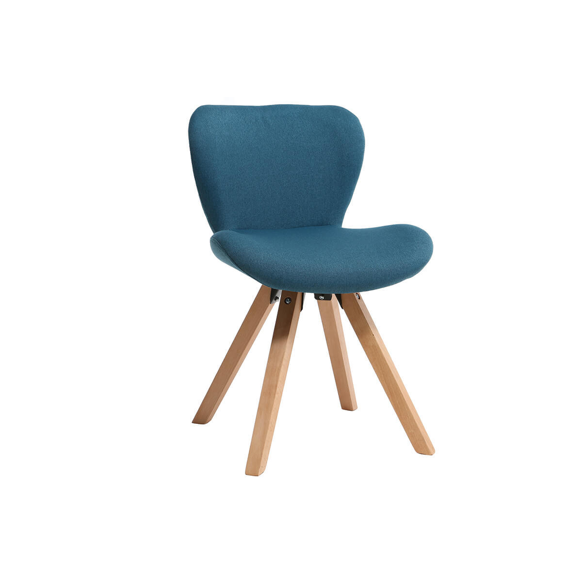 Chaise scandinave en tissu bleu canard et bois clair ANYA vue1