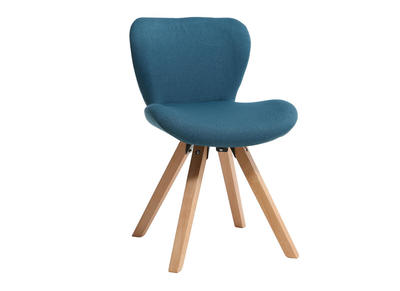 Chaise scandinave en tissu bleu canard et bois clair ANYA