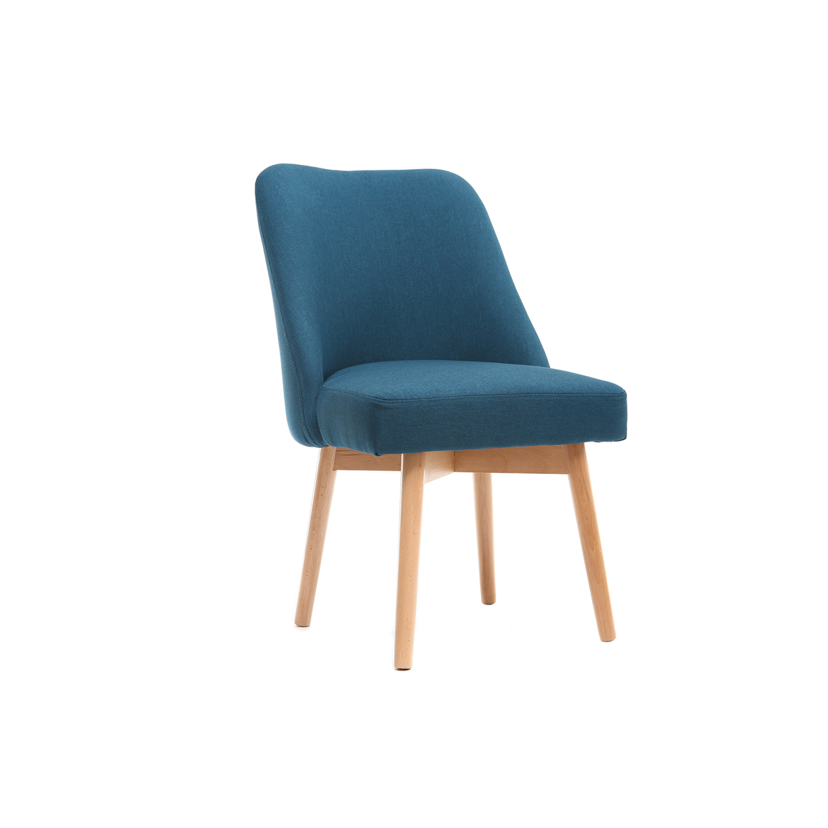 Chaise scandinave en tissu bleu canard et bois clair LIV vue1