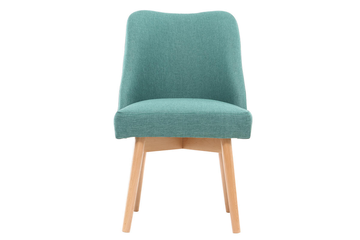 Chaise scandinave en tissu bleu turquoise et bois clair LIV