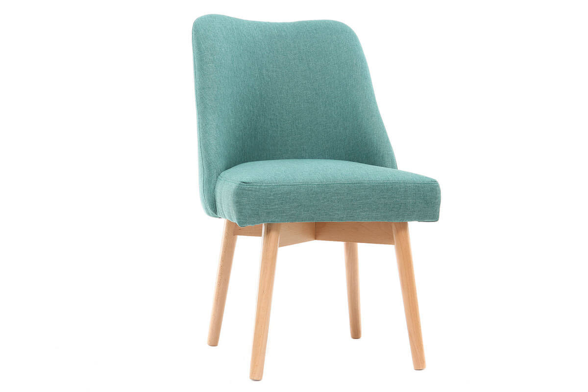 Chaise scandinave en tissu bleu turquoise et bois clair LIV