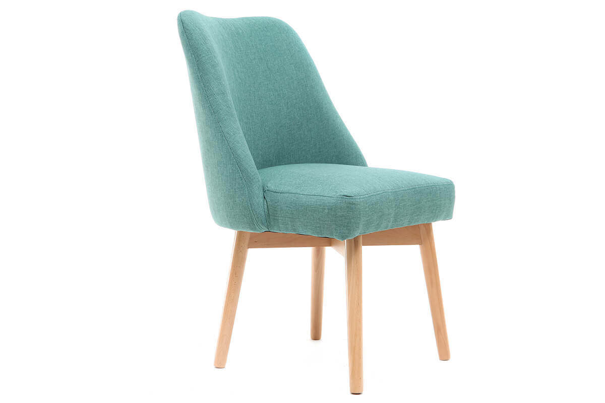 Chaise scandinave en tissu bleu turquoise et bois clair LIV