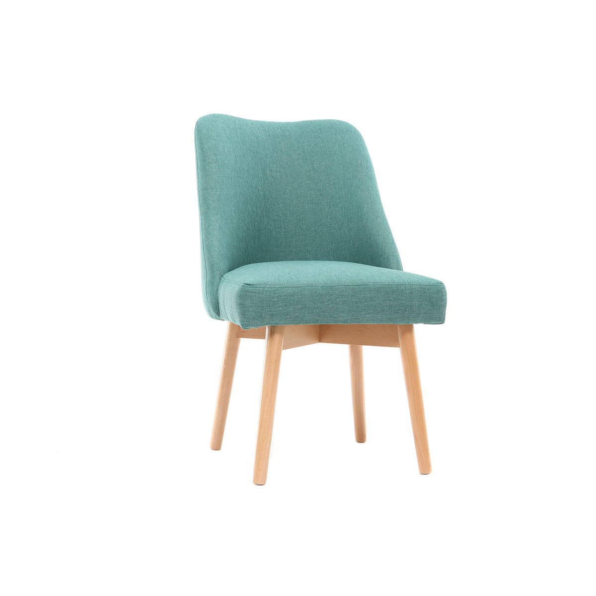 Chaise scandinave en tissu bleu turquoise et bois clair LIV vue1