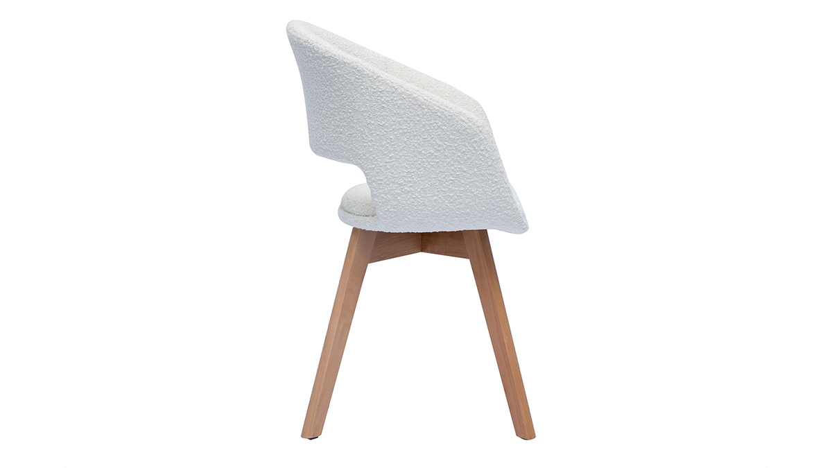 Chaise scandinave en tissu effet laine bouclée blanc et bois clair massif PRISMA