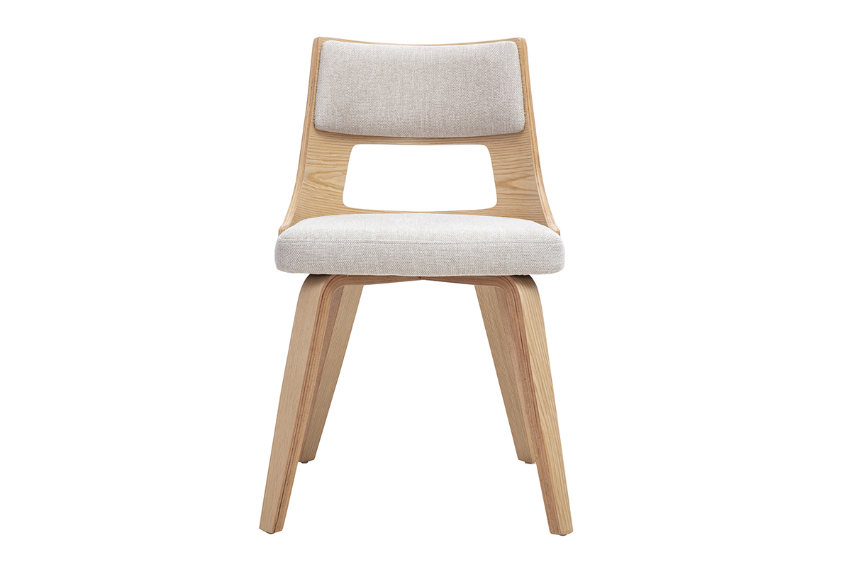 Chaise scandinave GARBO en tissu beige et bois clair, vue de face.