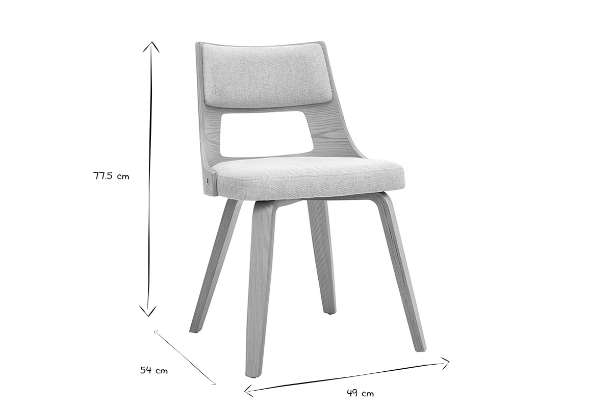 Dimensions de la chaise scandinave GARBO : L49 x P54 x H77,5 cm en noir et blanc.