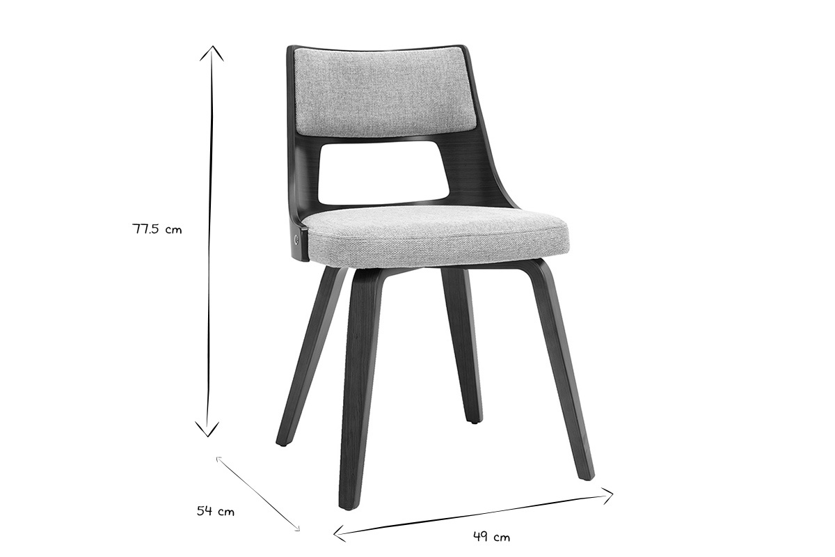Dimensions de la chaise scandinave GARBO en noir et blanc : L49 x P54 x H77,5 cm.
