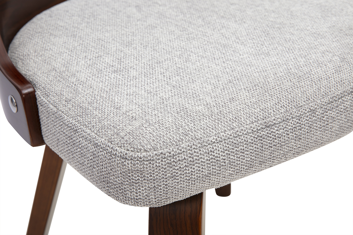 D�tail de l'assise rembourr�e en tissu gris de la chaise scandinave GARBO, vue de pr�s