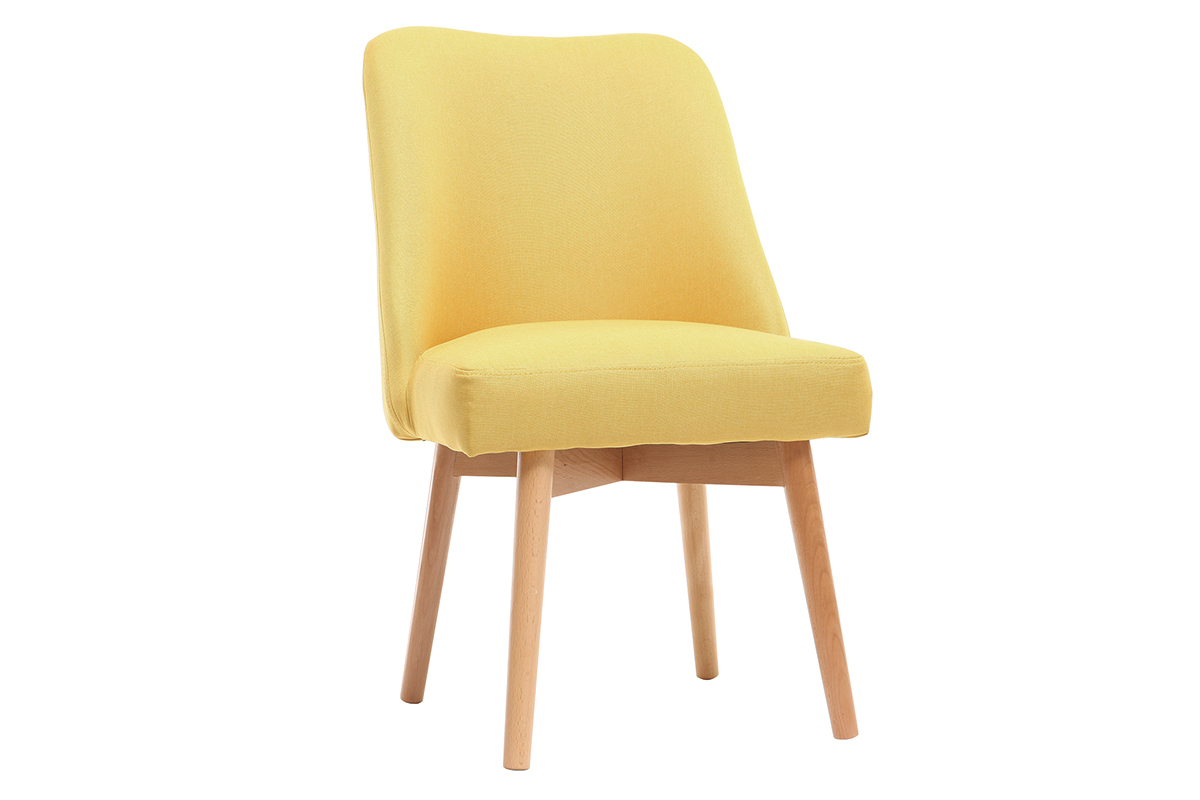 Chaise scandinave en tissu jaune et bois clair LIV