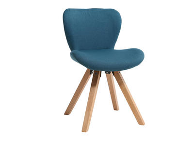 Chaise scandinave tissu bleu canard et bois clair ANYA