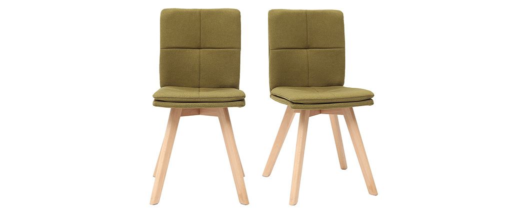 Chaise scandinave tissu vert pieds bois clair lot de 2 THEA