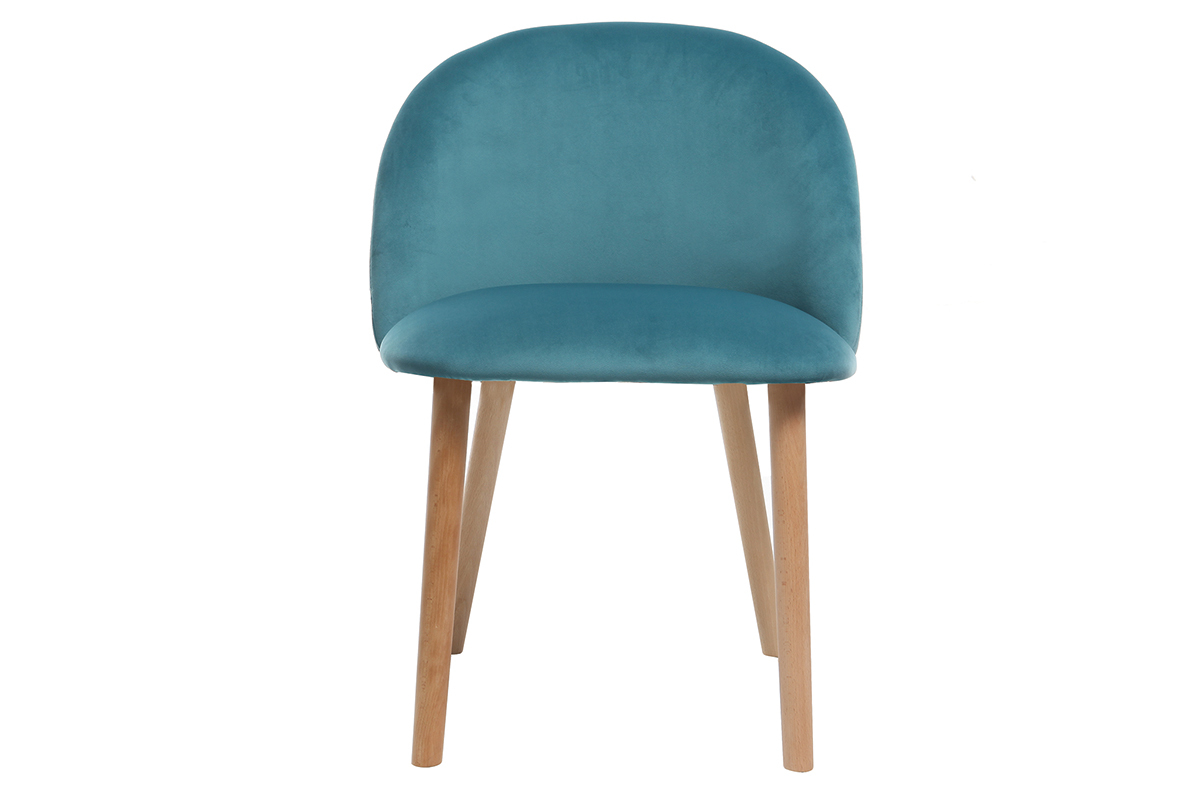 Chaise scandinave velours bleu canard et bois CELESTE