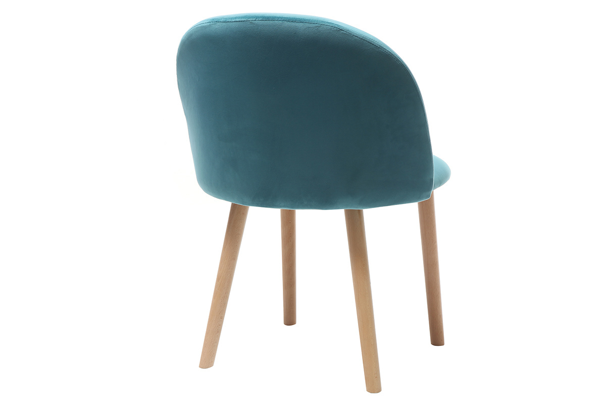 Chaise scandinave velours bleu canard et bois CELESTE