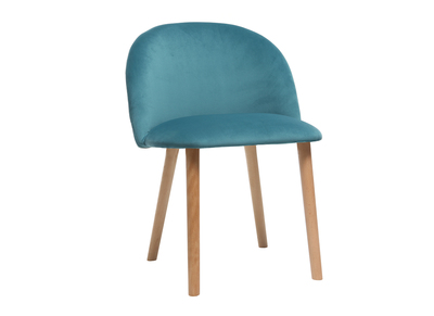 Chaise scandinave velours bleu canard et bois CELESTE