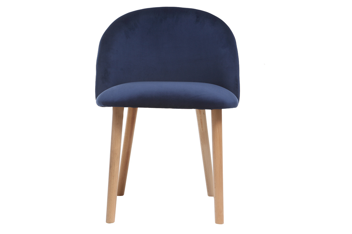 Chaise scandinave velours bleu nuit et bois CELESTE
