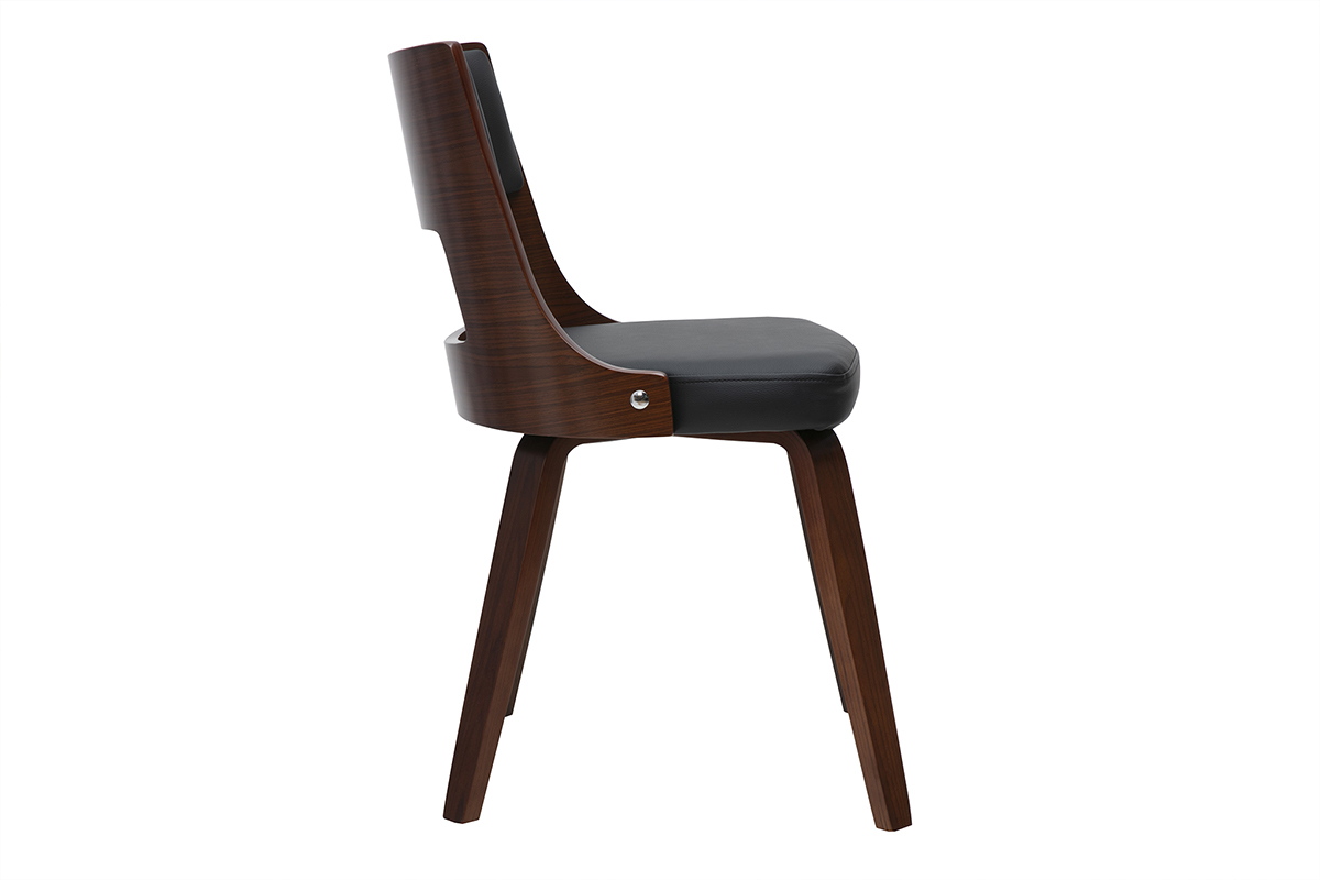 Chaise vintage GARBO noire et bois fonc avec dossier ajour et assise rembourre.