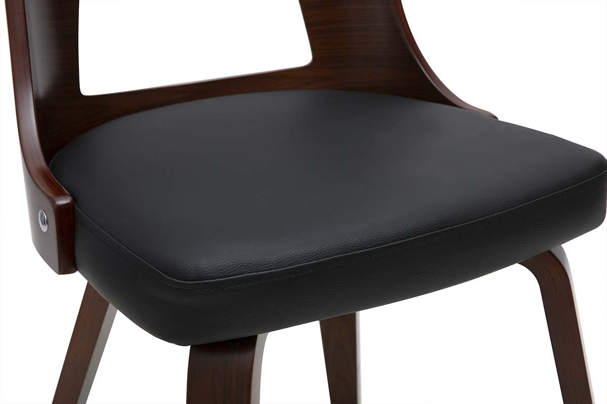 Chaise vintage en bois fonc et polyurthane noir GARBO, design rtro moderne.