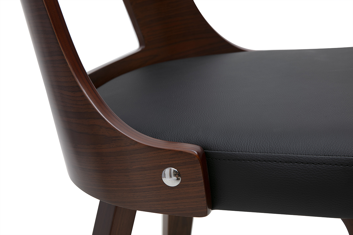 Chaise vintage GARBO en bois fonc et polyurthane noir avec pieds robustes et dossier ajour