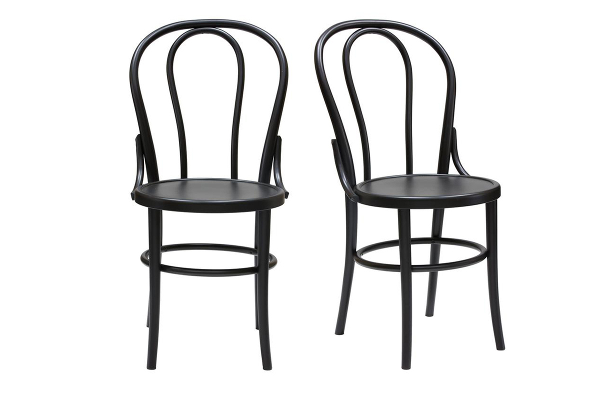 Chaises bistrot bois massif noir (lot de 2) PRUNE