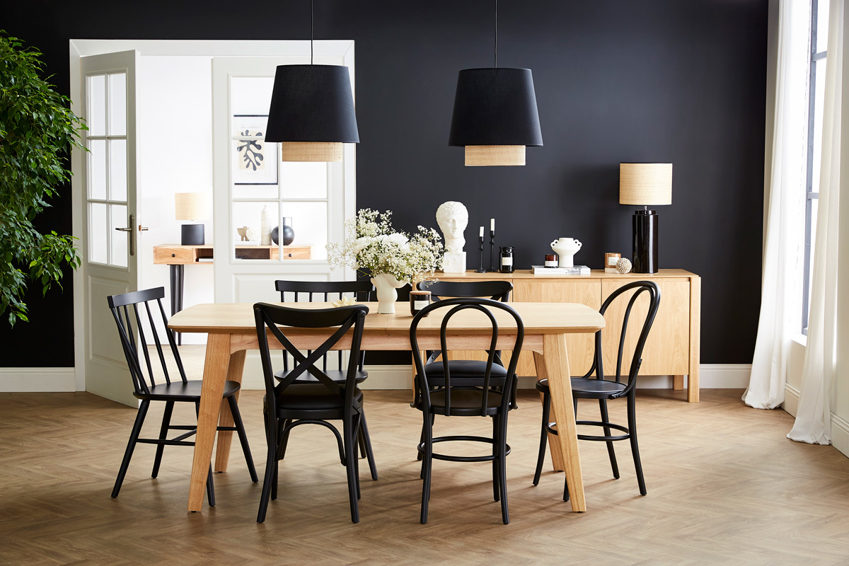 Chaises bistrot bois massif noir (lot de 2) PRUNE