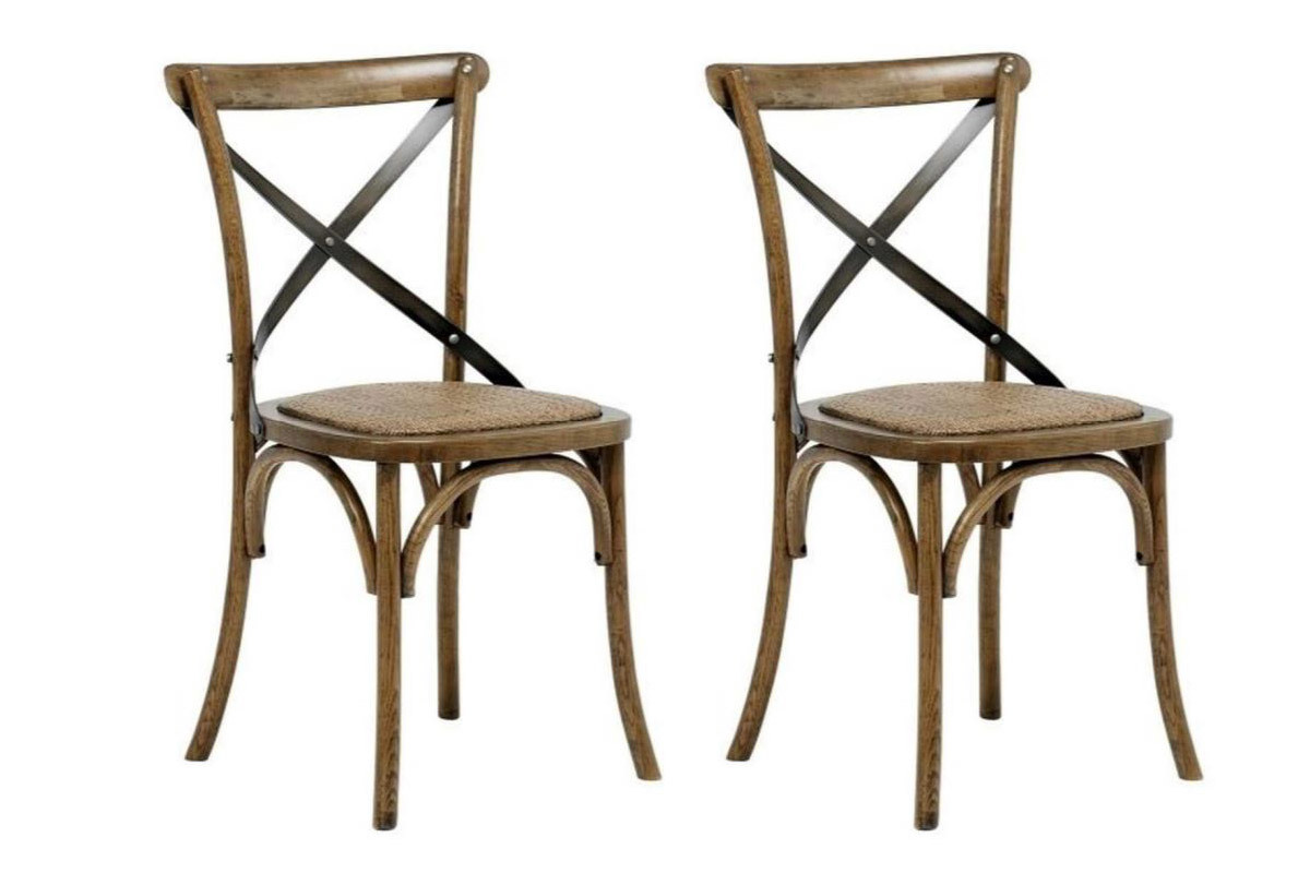 Chaises bistrot en bois naturel et rotin (lot de 2) KAFFE