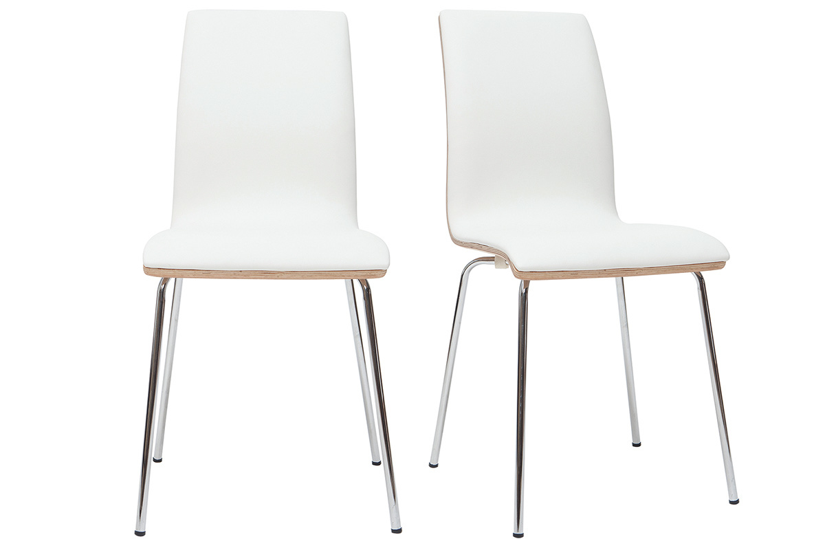 Chaises blanc et bois clair avec pieds m�tal (lot de 2) DELICACY