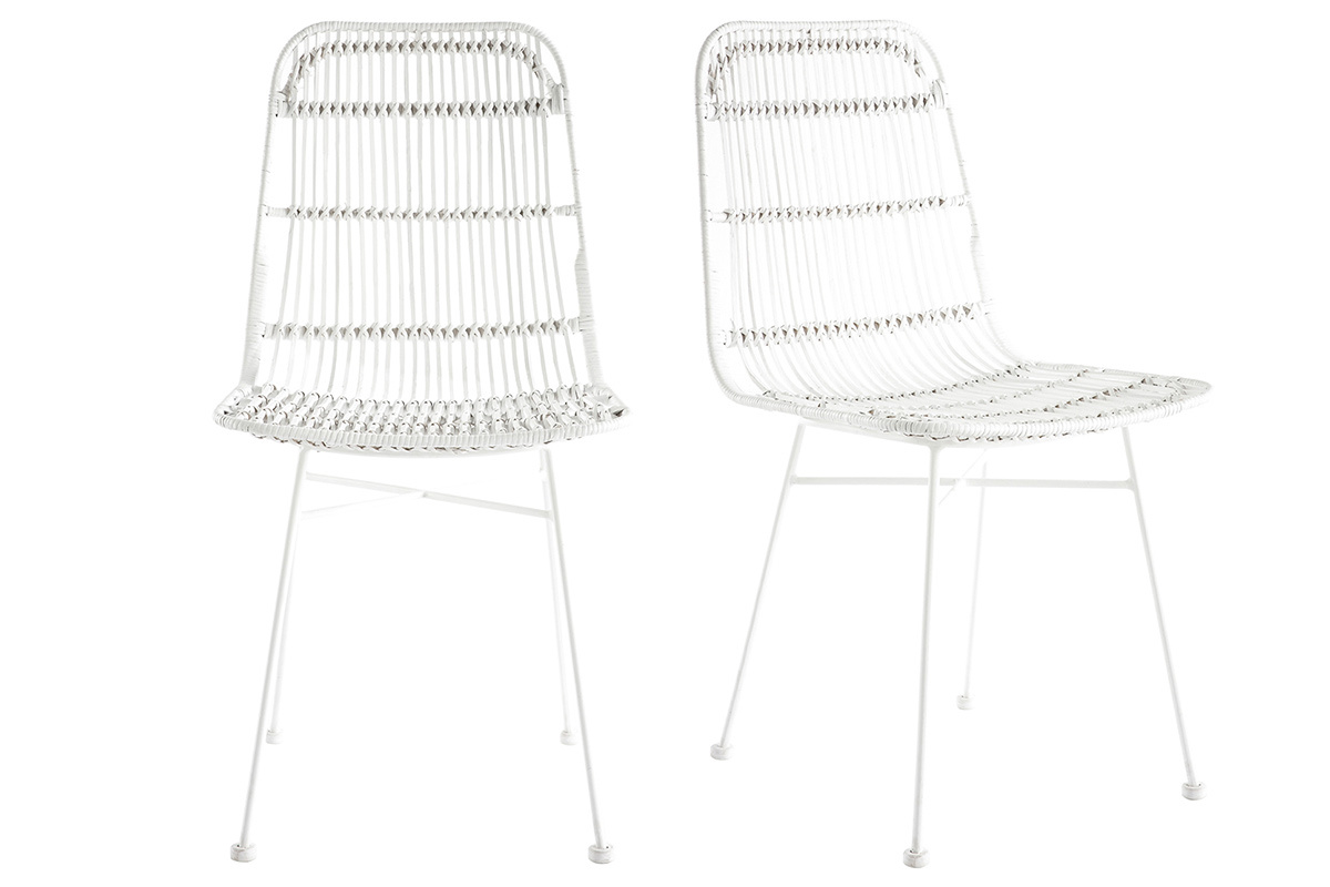 Chaises blanches en rotin et m�tal (lot de 2) MALACCA
